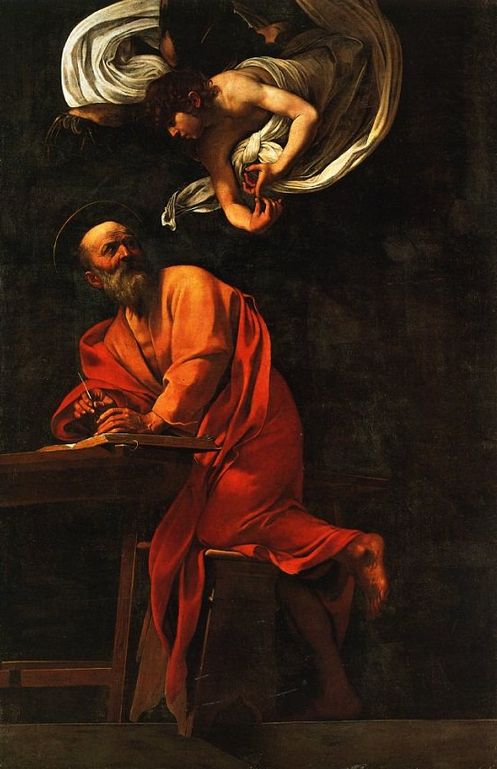 Inspiration of saint matthew 1602 - by Caravaggio